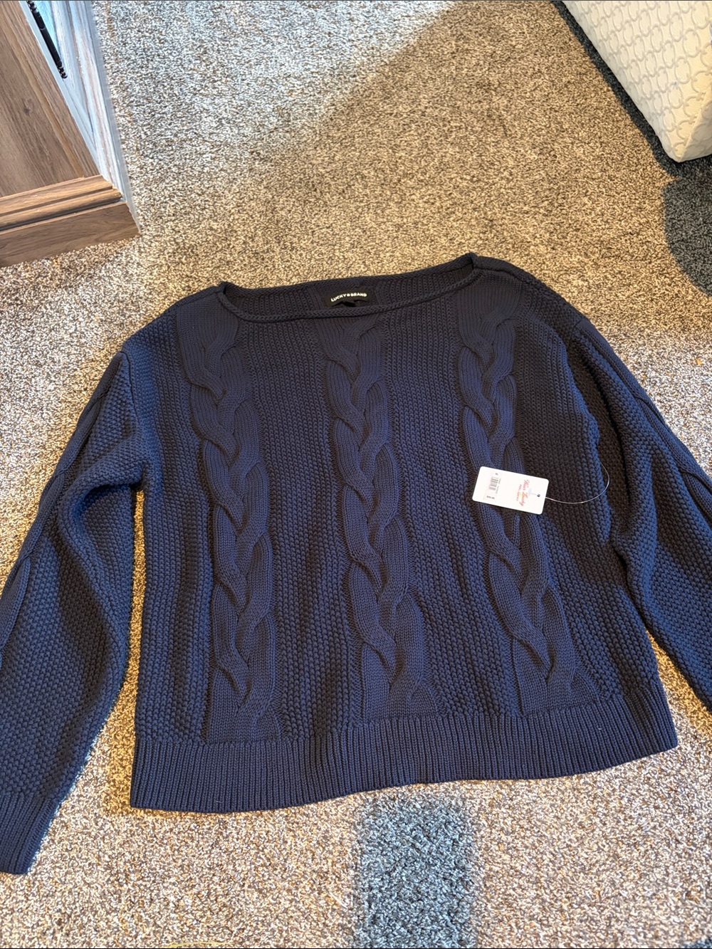 NWT Lucky Brand Navy Cable Knit Crewneck Sweater